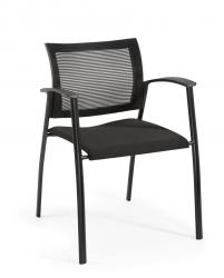 Chaise de réunion 802, assise en tissu noir et dos en résille noire